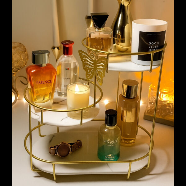 Luxury Design Round 3-Tier Free-Standing Makeup Organizer Shelf – Butterfly Accent Storage Display