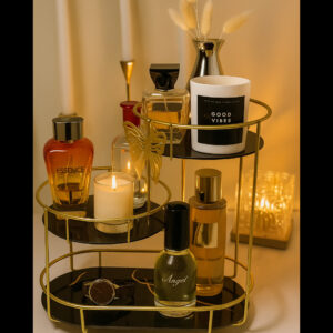 Luxury Design Round 3-Tier Free-Standing Makeup Organizer Shelf – Butterfly Accent Storage Display