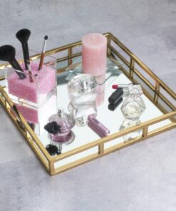 Luxury Golden Rectangle Display Tray – Elegant Organizer for Makeup, Lipstick, Perfume & Jewelry (1)