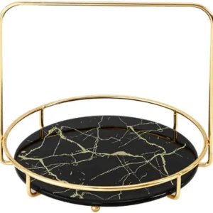 Luxury Handled Round Cosmetics Tray Basket – Elegant Storage for Perfume, Jewelry & Makeup (1)
