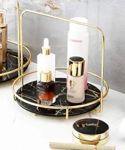 Luxury Handled Round Cosmetics Tray Basket – Elegant Storage for Perfume, Jewelry & Makeup