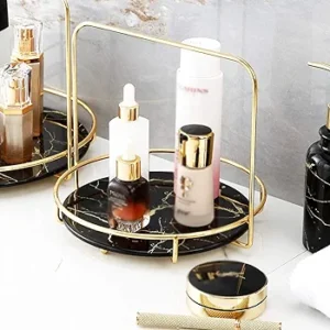 Luxury Handled Round Cosmetics Tray Basket – Elegant Storage for Perfume, Jewelry & Makeup