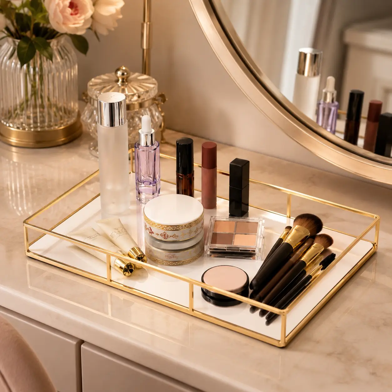 Luxury Makeup Organizer Tray for cosmetics and beauty essentials