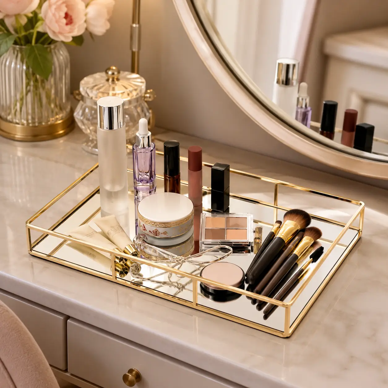 Luxury Makeup Organizer Tray for cosmetics and beauty essentials
