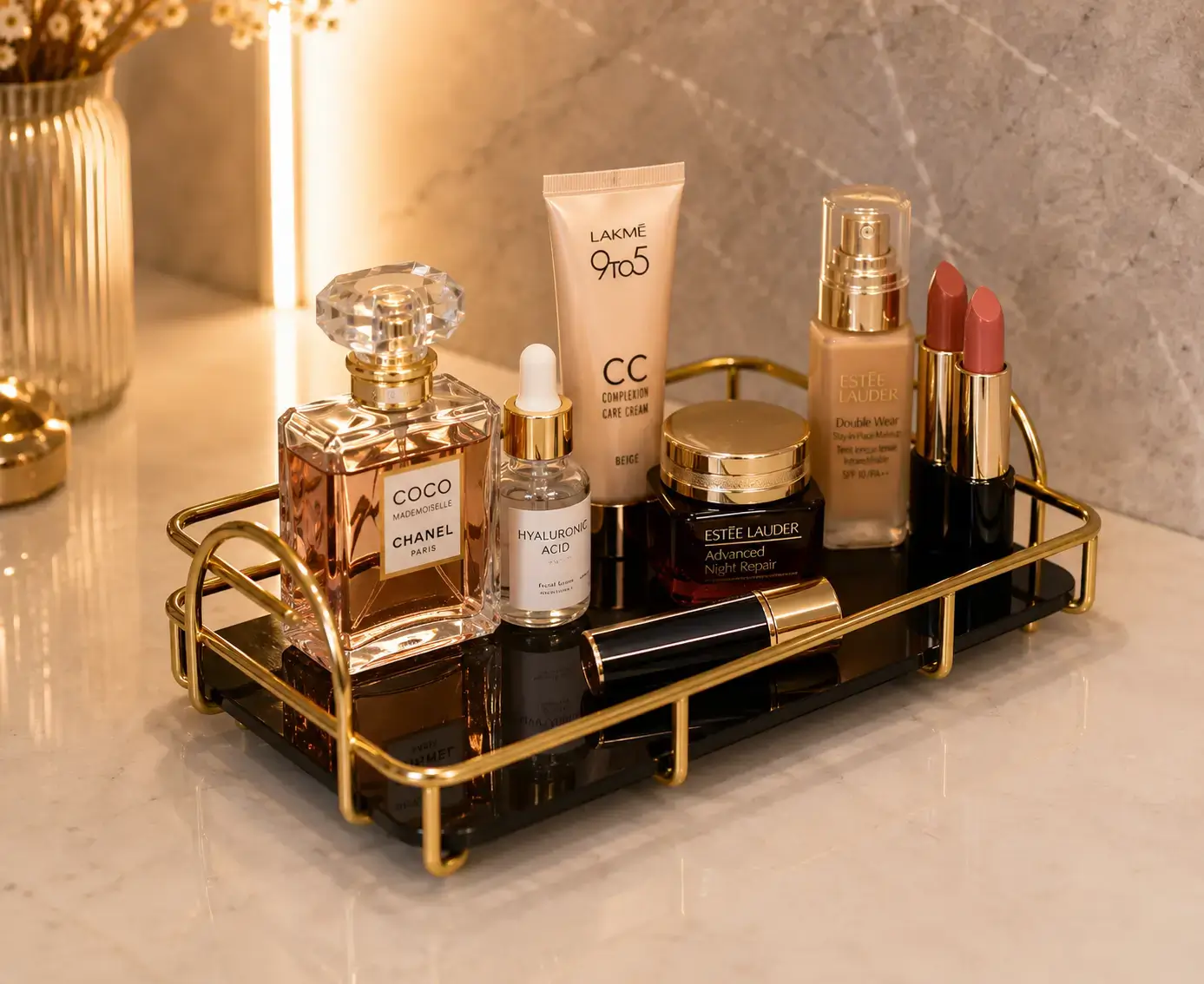 Luxury Makeup Storage Tray Golden Cosmetic Organizer-Wahaj Decor