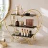Aesthetic Makeup and Beauty Essentials Organizer with elegant golden metal frame and storage trays