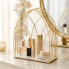 Makeup and beauty essentials storage rack with metal frame