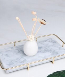 Marble Cover Tray for Cosmetics and Vanity with Gold Handles – Elegant Organizer for Makeup & Accessories