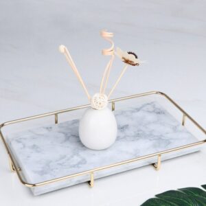 Marble Cover Tray for Cosmetics and Vanity with Gold Handles – Elegant Organizer for Makeup & Accessories