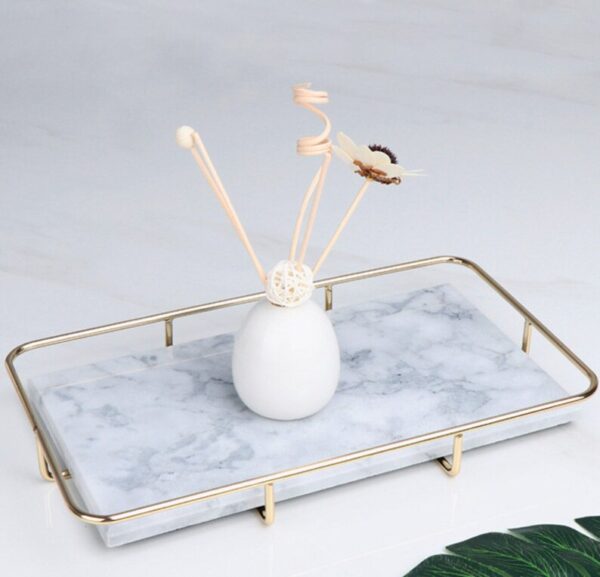 Marble Cover Tray for Cosmetics and Vanity with Gold Handles – Elegant Organizer for Makeup & Accessories