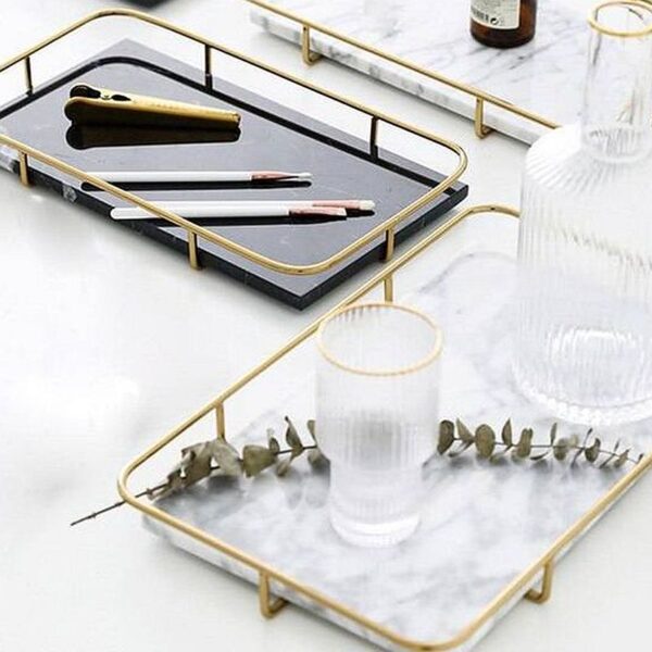 Marble Cover Tray for Cosmetics and Vanity with Gold Handles – Elegant Organizer for Makeup & Accessories - Image 4