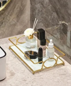 Marble Cover Tray for Vanity with Gold Handles (1)