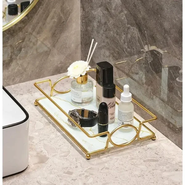 Marble Cover Tray for Vanity with Gold Handles (1)
