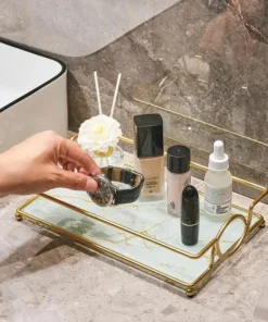 Marble Cover Tray for Vanity with Gold Handles