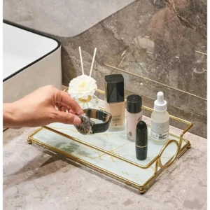 Marble Cover Tray for Vanity with Gold Handles