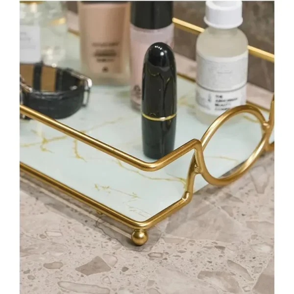 Luxury Marble Vanity Tray with Gold Handles - Stylish Organizer - Image 5