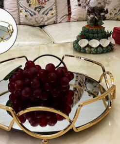 Metal & Glass Cosmetics Storage Round Tray with Mirror – Elegant Organizer for Makeup & Jewelry (1)