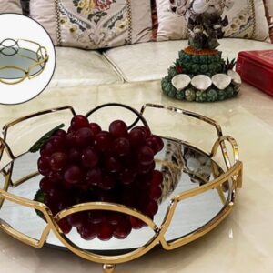 Metal & Glass Cosmetics Storage Round Tray with Mirror – Elegant Organizer for Makeup & Jewelry (1)