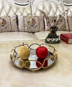 Metal & Glass Cosmetics Storage Round Tray with Mirror – Elegant Organizer for Makeup & Jewelry