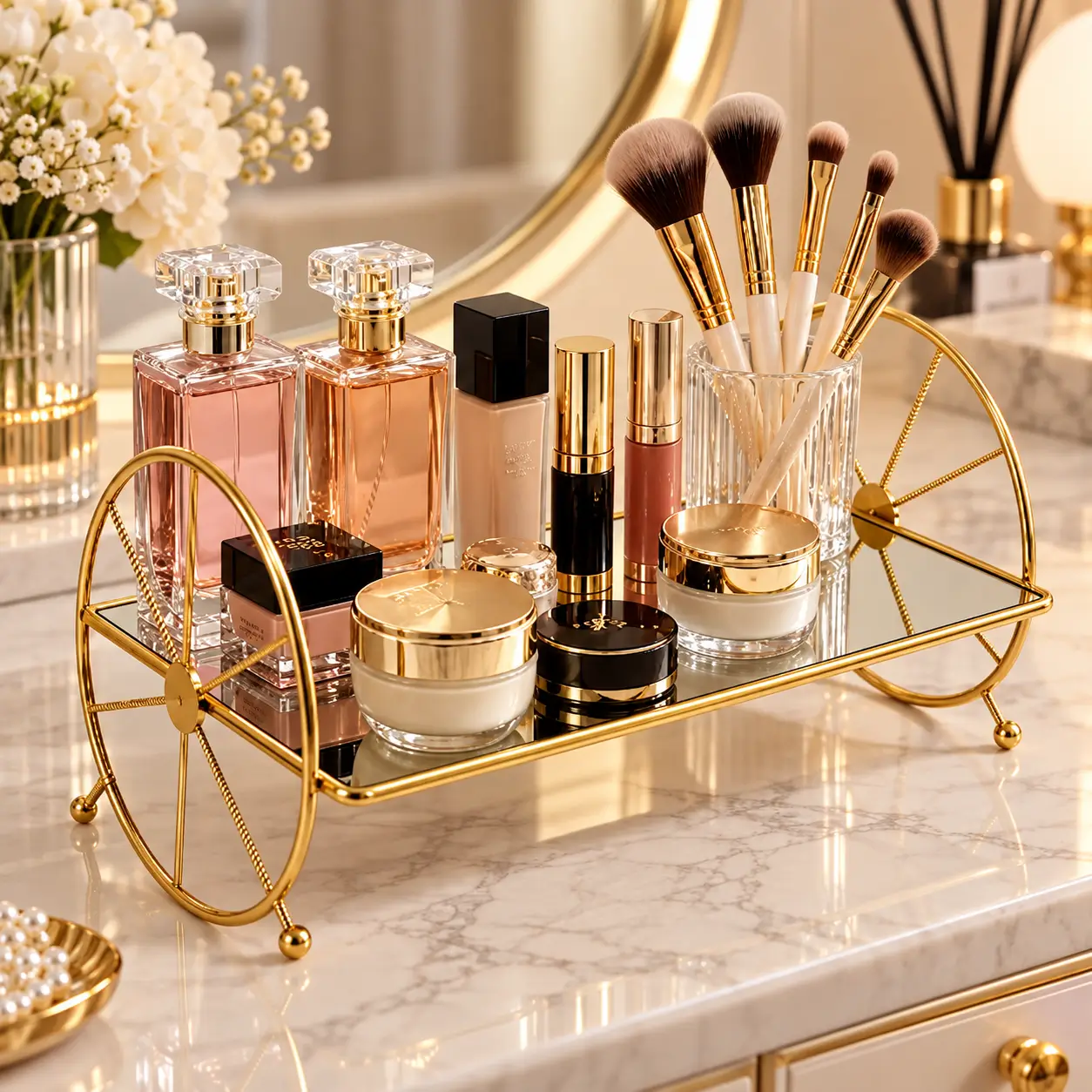 Modern Cosmetic Organizer Tray with Wheels-Stylish Makeup Storage