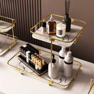 Modern Design Free Standing 2-Tier Makeup Organizer Shelf – Stylish Storage for Vanity (1)
