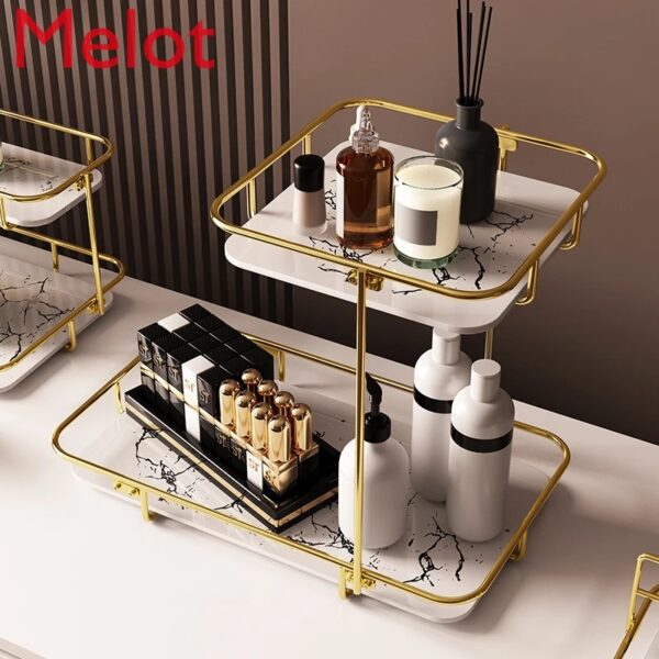 Modern Design Free Standing 2-Tier Makeup Organizer Shelf - Stylish Storage for Vanity - Image 3