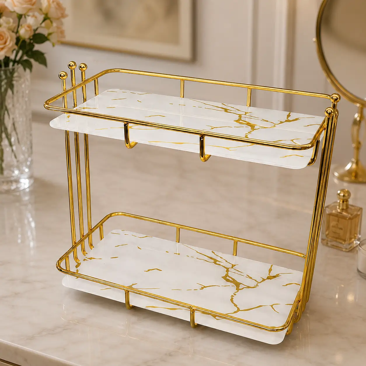Nordic Iron Art Marble Makeup Organizer Stand - Image 2