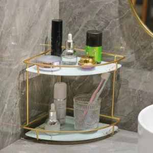 Maximize your counter space with our Premium 2-Layer Corner Acrylic Shelf – a stylish, modern organizer for makeup, skincare, and essentials.