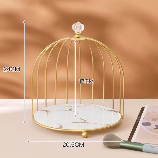 Cosmetics Cage Organizer - Makeup Holder and Cake Stand with Bird Cage DesignTrays - Image 2