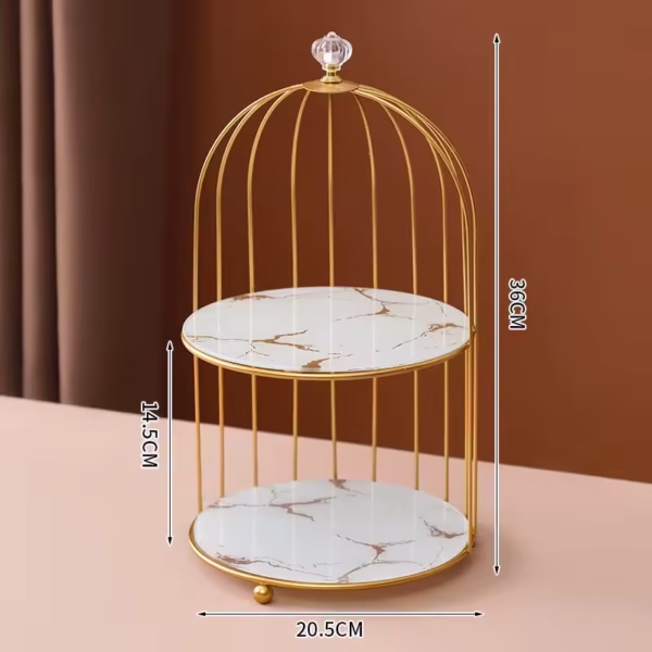 2 Tire Cosmetics Cage Organizer – Makeup Holder and Cake Stand with Bird Cage Design Trays - Image 5