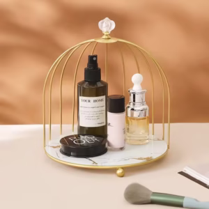 Cosmetics Cage Organizer - Makeup Holder and Cake Stand with Bird Cage DesignTrays