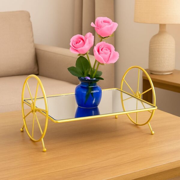 Stylish Gold Mirror Display Tray with Wheels | Elegant & Functional Decor - Image 4