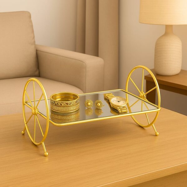 Stylish Gold Mirror Display Tray with Wheels | Elegant & Functional Decor - Image 2