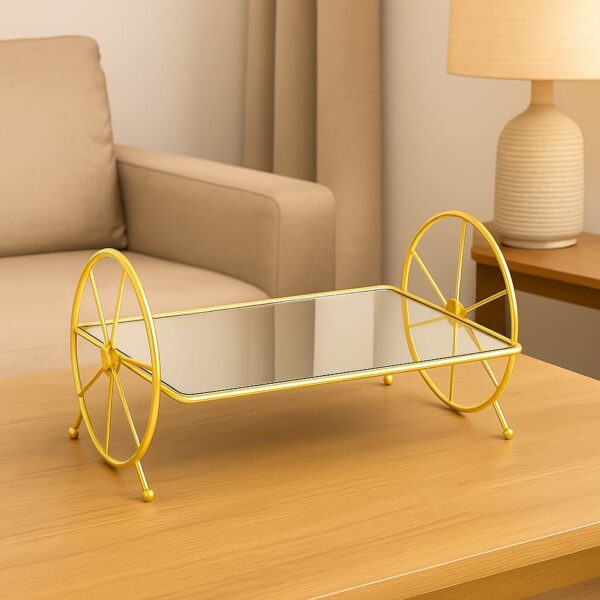 Stylish Gold Mirror Display Tray with Wheels | Elegant & Functional Decor - Image 5