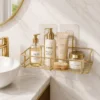 Wall Mount Bathroom Shelf with Golden Metal Frame for Bathroom Storage