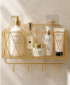 Wall Mounted Bathroom Storage Rack with Hooks for Towels and Accessories