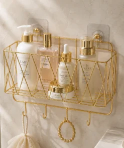 Wall Mounted Bathroom Storage Rack with Hooks for Towels and Accessories