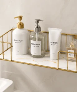 Wall-mounted bathroom storage rack for shampoo soap skincare and essentials