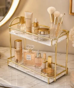 2-Tier Gold Vanity Organizer Rack for Cosmetics