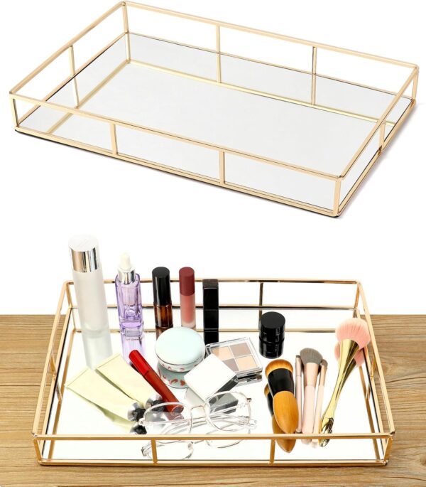 uxury Gold Mirror Tray for Perfume & Jewelry – Elegant Bedroom Dresser & Bathroom Display