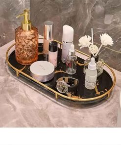 Gold Makeup Organizer Vanity Tray for Jewelry, Perfume, Dressers & Washroom