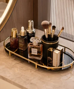 Makeup Storage Organizer - Luxury Golden Cosmetic Organizer Tray by Wahaj Decor