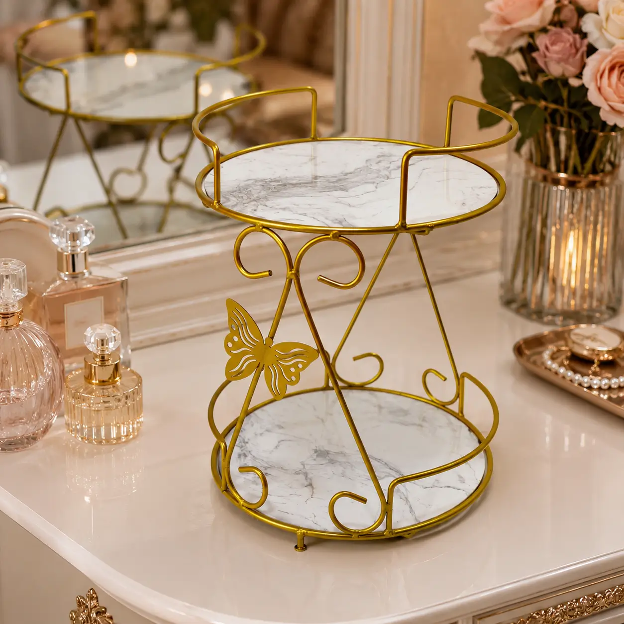 2 Layer Butterfly Round Makeup Storage Organizer - Image 2