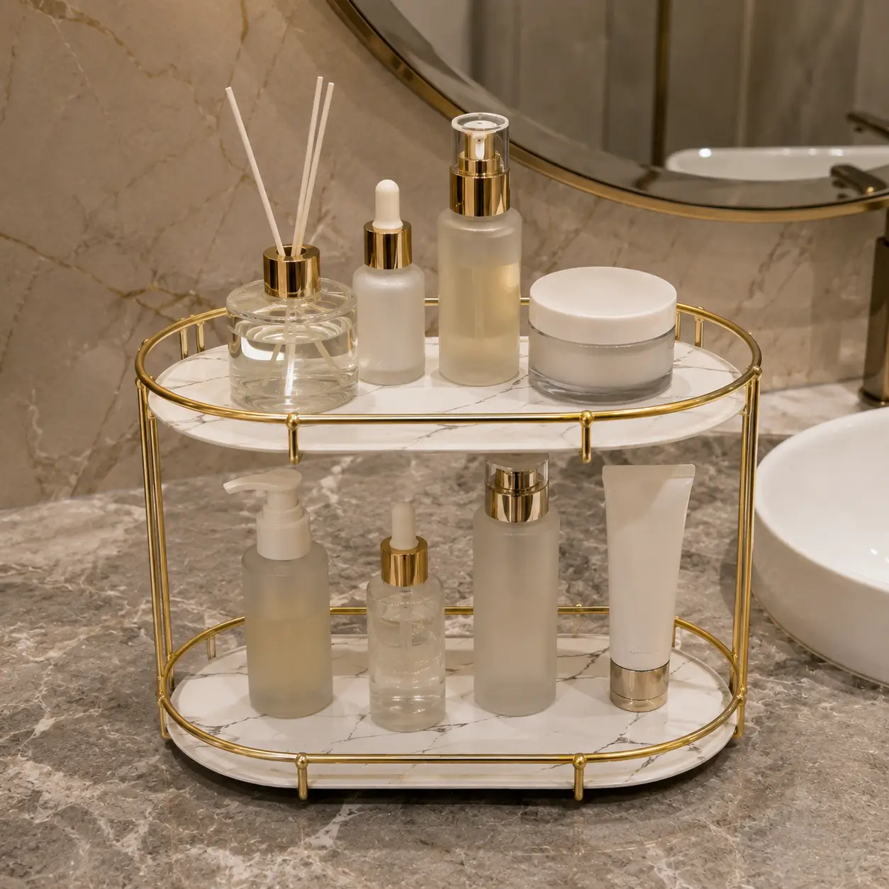 2-Tier Luxury Bathroom Countertop Organizer - Image 2