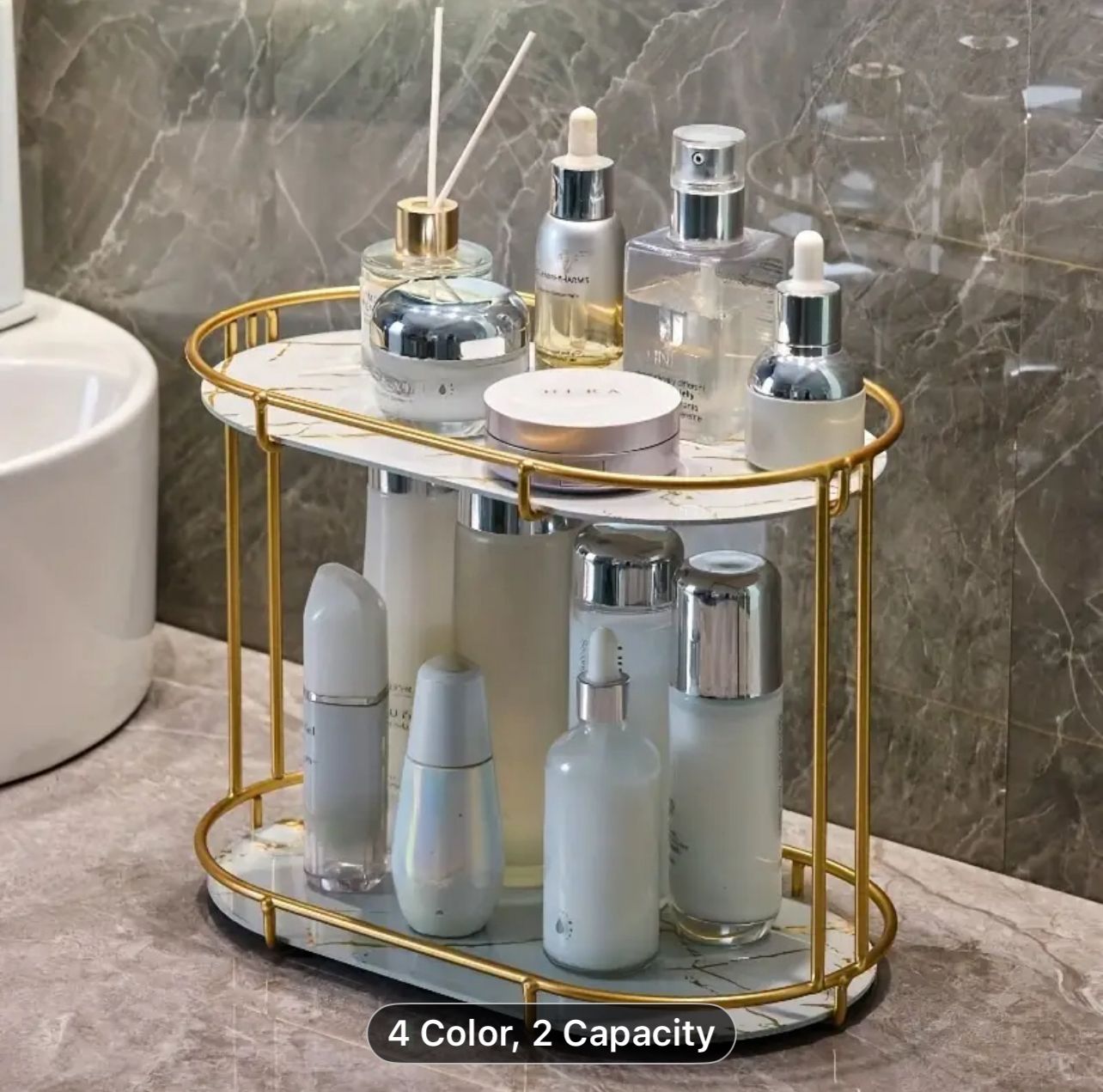 Wahaj Special Luxury 2-Tier Makeup Organizer | Elegant European Design Shelf - Image 2