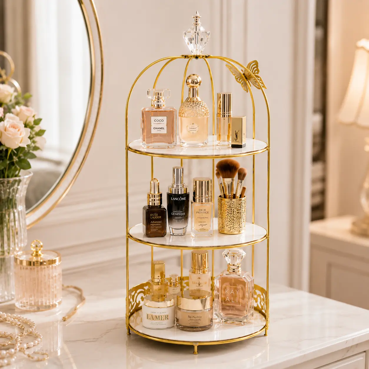 3-Layer Vanity Cage Cosmetic Organizer
