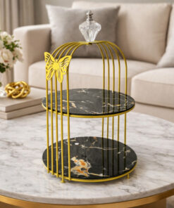Butterfly 2 Layers Cage Vanity Organizer – Elegant Gold Makeup & Perfume Display Stand