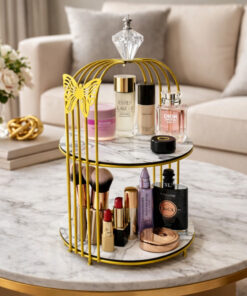 Alternative view of Butterfly 2 Layers Cage Vanity Organizer – Elegant Gold Makeup & Perfume Display Stand