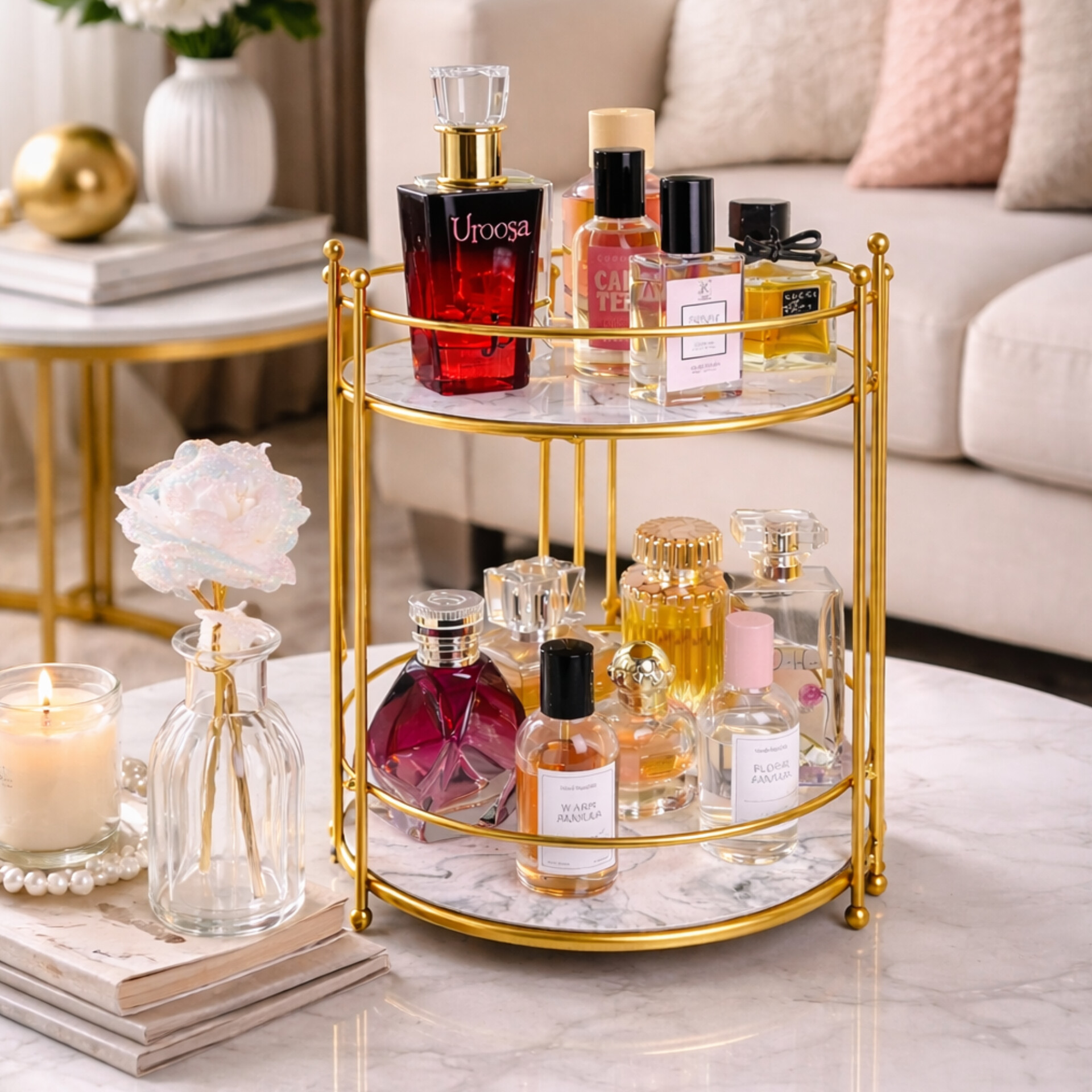 Gold 2 Layer acrylic Makeup Organizer Tray