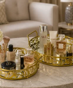Alternative view of 2 Piece Luxury Gold Mirror Tray Set - Makeup & Decorative Serving Trays